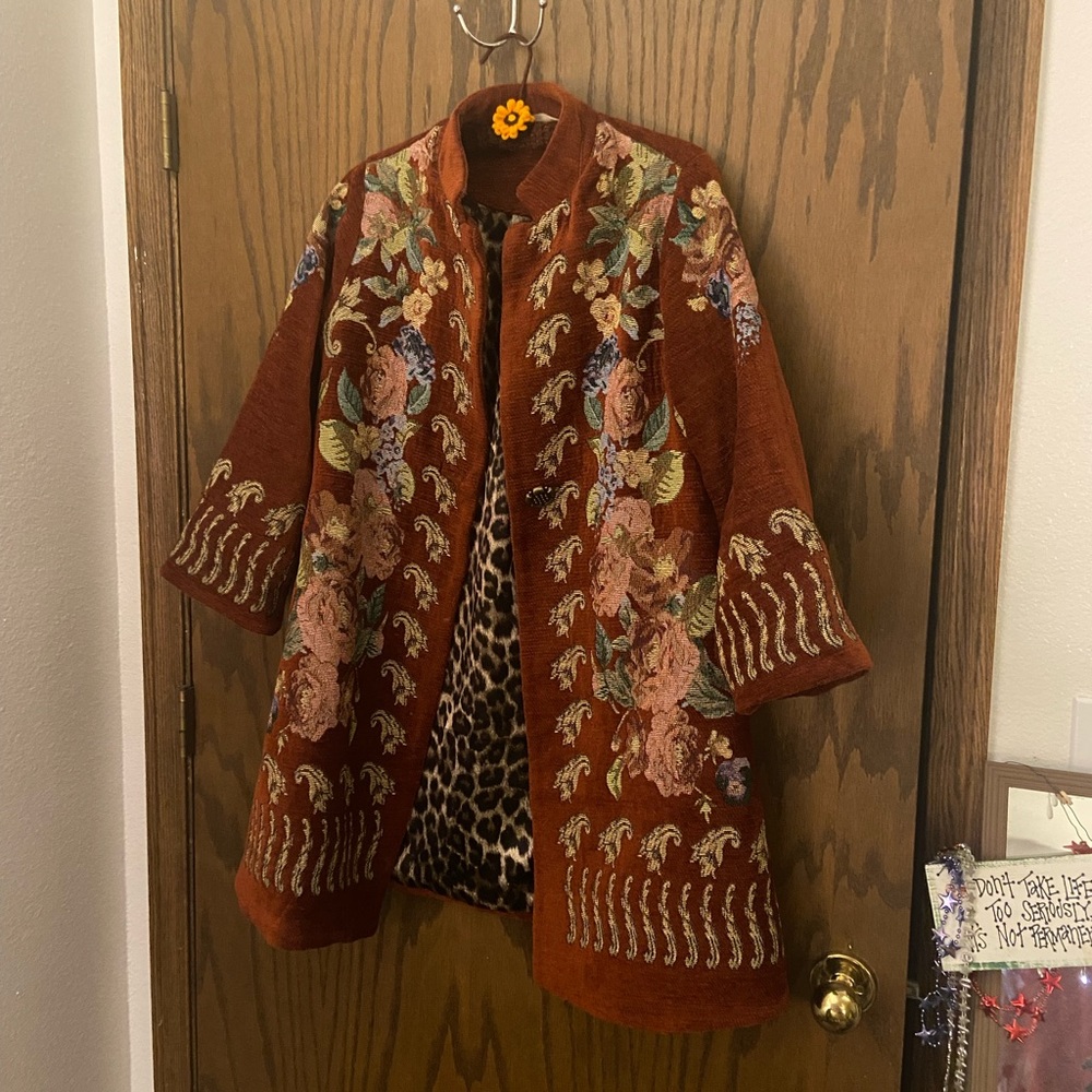 Coat of many colors! Beautiful jacquard jacket. Small. Soft Surroundings brand.